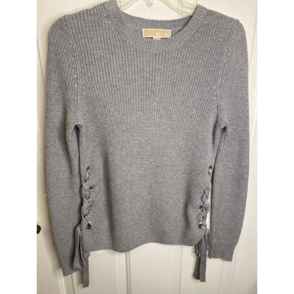 Michael Kors Blue Gray Cotton Blend Side Lace Up Sweater Sz S‎